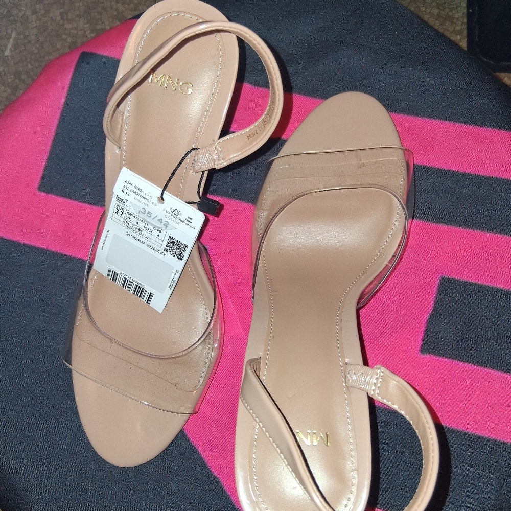 Mango Nude Beige Clear Strap Slingback Sandals - Picture 4 of 15